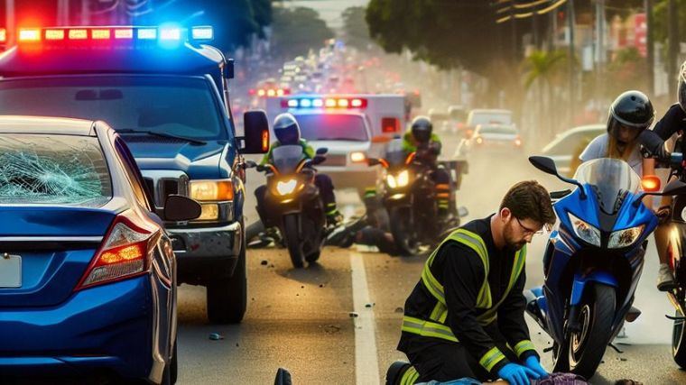 Un hombre de 42 años herido en un brutal choque entre coche y moto en Logroño